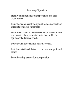 Learning Objectives Identify characteristics of corporations and their