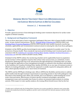 Drinking Water Treatment Objectives (Microbiological) for Surface