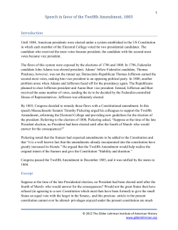 Speech in favor of the Twelfth Amendment, 1803 Introduction