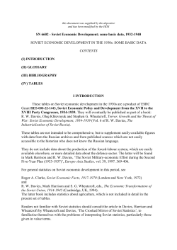 SOVIET ECONOMIC DEVELOPMENT IN THE 1930s: SOME BASIC