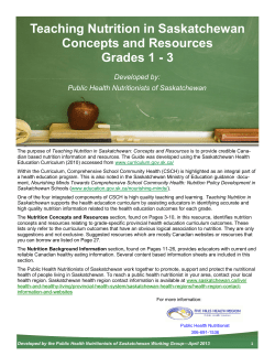 Teaching Nutrition in Saskatchewan Concepts and Resources