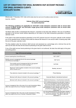 List of Conditions for Small Business HUF account package