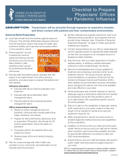 Checklist to Prepare Physicians` Offices for Pandemic Influenza