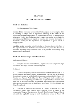 4-1 CHAPTER 4 TEXTILE AND APPAREL GOODS Article 4.1