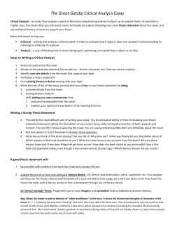 The Great Gatsby Critical Analysis Essay