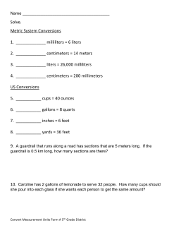 Name Solve. Metric System Conversions 1. ______ milliliters = 6
