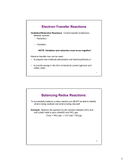 Electron-Transfer Reactions Balancing Redox Reactions: