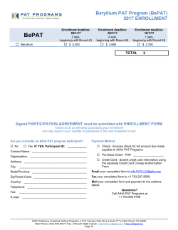 Beryllium PAT Program (BePAT) 2017 ENROLLMENT