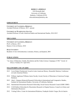 RH CV Berkeley - Department of History, UC Berkeley
