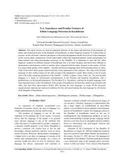 NA Nazarbayev and Peculiar Features of Ethnic Language
