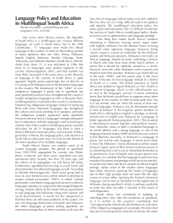 Language Policy and Education in Multilingual South Africa