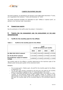 Tariffs applying from 1 January 2016 until 31 December 2019