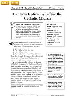 Galileo`s Testimony Before the Catholic Church