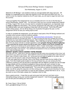 Advanced Placement Biology Summer Assignment