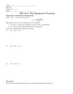 CW 14-2: The Quadratic Formula