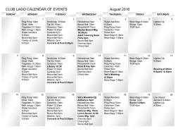CLUB LAGO CALENDAR OF EVENTS August 2016