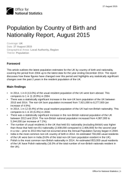 Population by Country of Birth and Nationality Report, August 2015