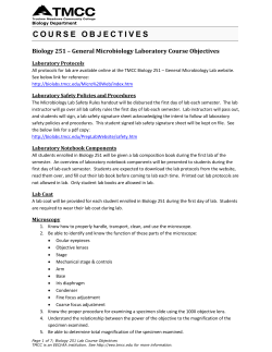 Biology 251 General Microbiology Laboratory Course Objectives