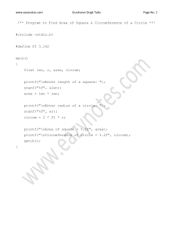 Program to Find Area of Square and Circumference of a