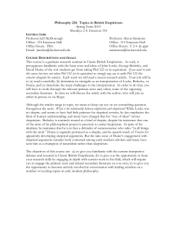 Philosophy 224: Topics in British Empiricism Spring Term 2015