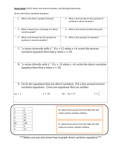 7. "y varies inversely with x". If y = 12 when x =4, write the inverse