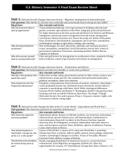 US History Semester A Final Exam Review Sheet