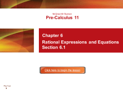 Pre-Calculus 11 Chapter 6 Rational Expressions and Equations