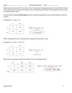 Multiplying Binomials - Central/Southern Tier RAEN