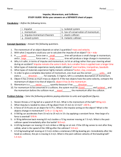Impulse, Momentum, and Collisions Study Guide
