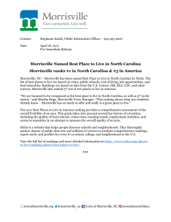 Morrisville Named Best Place to Live in North Carolina