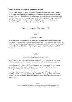 Rules on Recognition of Knowledge and Skills at EMUNI University