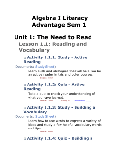 Algebra I Literacy Advantage Sem 1 Unit 1: The Need to Read