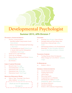 Developmental Psychologist: Summer 2013