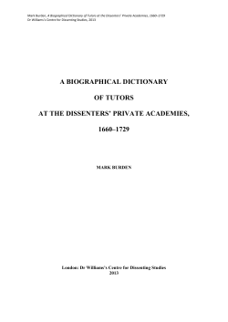 A Biographical Dictionary of Tutors at the Dissenters` Private