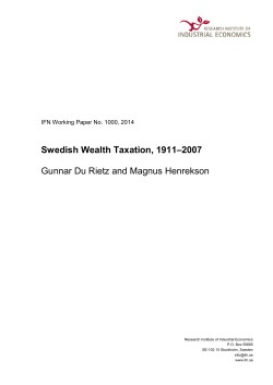 Swedish Wealth Taxation, 1911&ndash;2007 Gunnar Du Rietz and