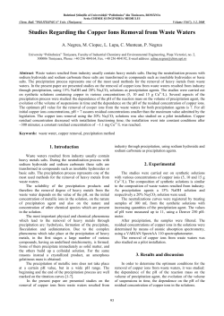 Studies Regarding the Copper Ions Removal from Waste Waters