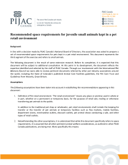 Recommended space requirements for small animals kept in a pet