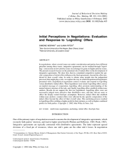 Initial perceptions in negotiations: evaluation and response to