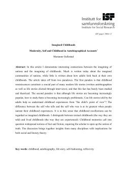 Imagined Childhoods. Modernity, Self and Childhood in