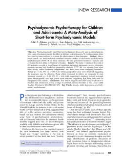 Psychodynamic Psychotherapy for Children and Adolescents: A