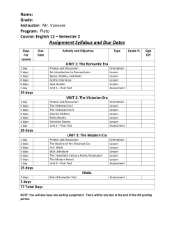 Assignment Syllabus and Due Dates