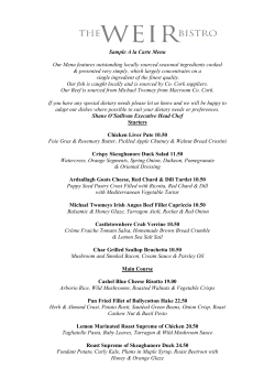 Sample A la Carte Menu Our Menu features outstanding locally