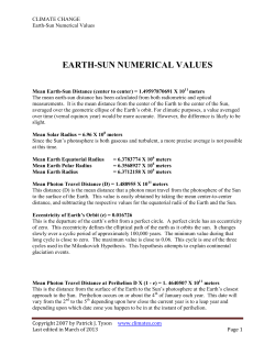 Earth-Sun Numerical Values