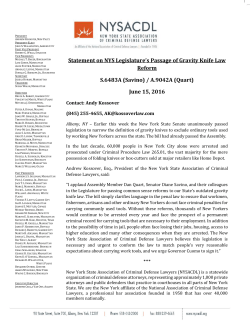 Statement on NYS Legislature`s Passage of Gravity Knife Law