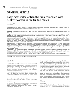Body mass index of healthy men compared with healthy women in