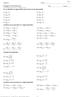 Algebra 2 - Chapter 8 Test Review