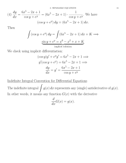 (4) dy dx = 6x5 &minus; 2x + 1 cosy + e = (6x &minus; 2x + 1) &middot; 1 cosy + e