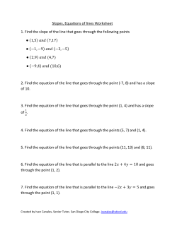 Slopes, Equations of lines Worksheet 1. Find the slope of the line