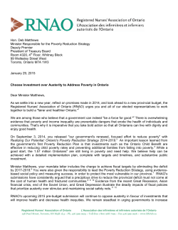 Hon. Deb Matthews Minister Responsible for the Poverty Reduction