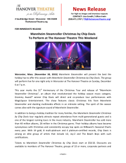 News Release - The Hanover Theatre